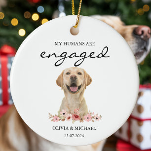 My Humans Are Engaged Personalized Dog Photo Ceramic Tree Decoration