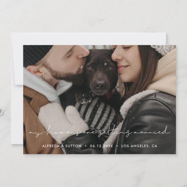 My humans are getting married Pet Photo Announcement (Front)