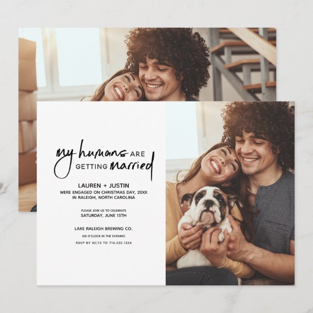 My Humans Getting Married 2 Photo Engagement Party Invitation (Front/Back)