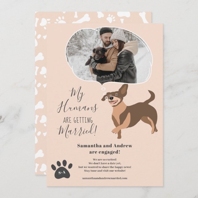 My Humans getting married engagement funny photo Announcement (Front/Back)