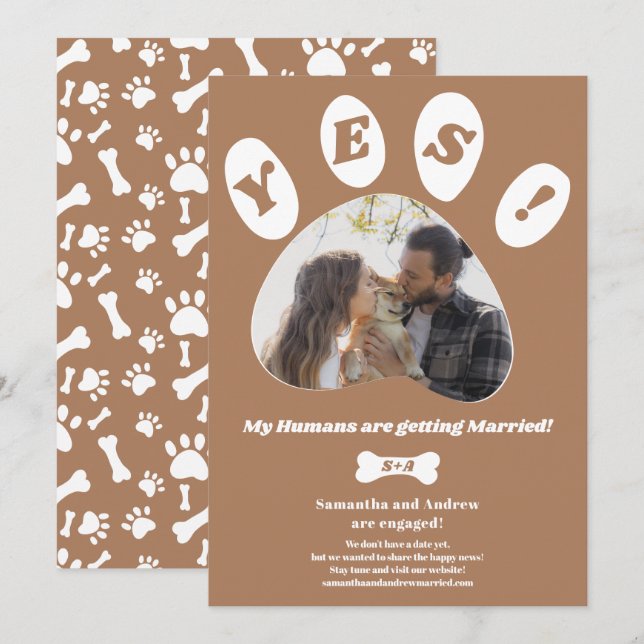 My Humans getting married engagement paw photo Announcement (Front/Back)
