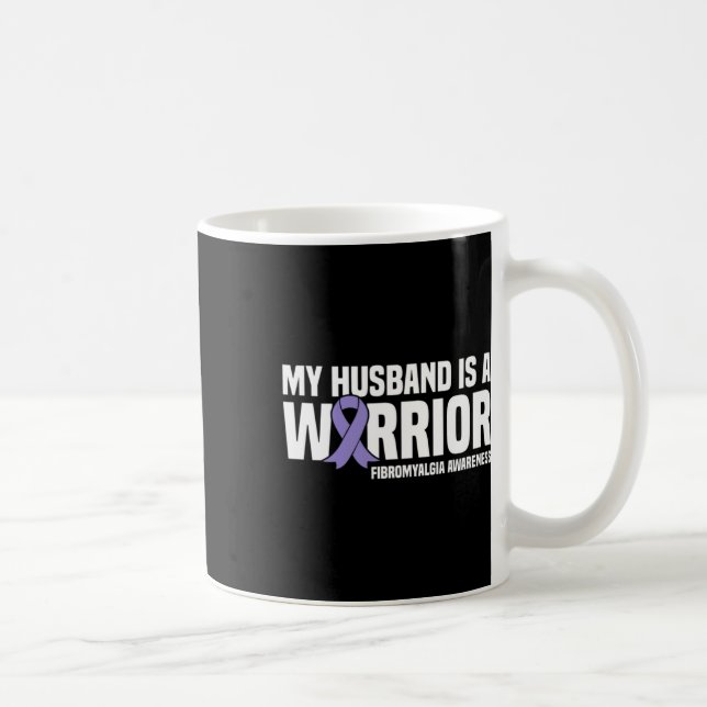 My Husband Is A Warrior Fibromyalgia Awareness  Coffee Mug (Right)