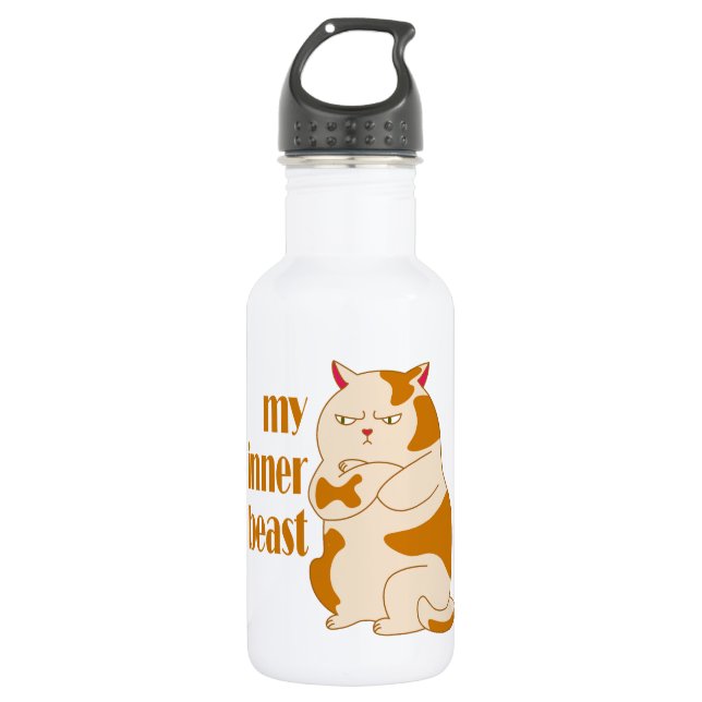 My inner beast lazy fat cat motivational quote 532 ml water bottle (Front)