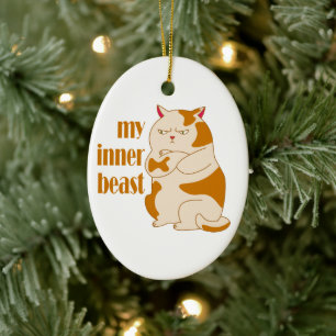 My inner beast lazy fat cat motivational quote ceramic tree decoration