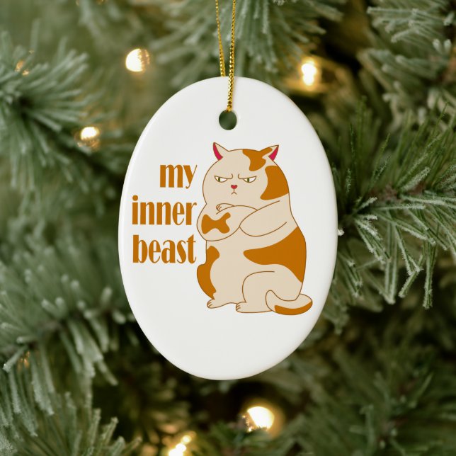 My inner beast lazy fat cat motivational quote ceramic tree decoration (Tree)