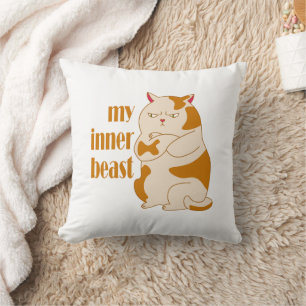 My inner beast lazy fat cat motivational quote cushion