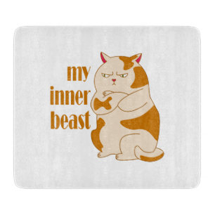 My inner beast lazy fat cat motivational quote cutting board