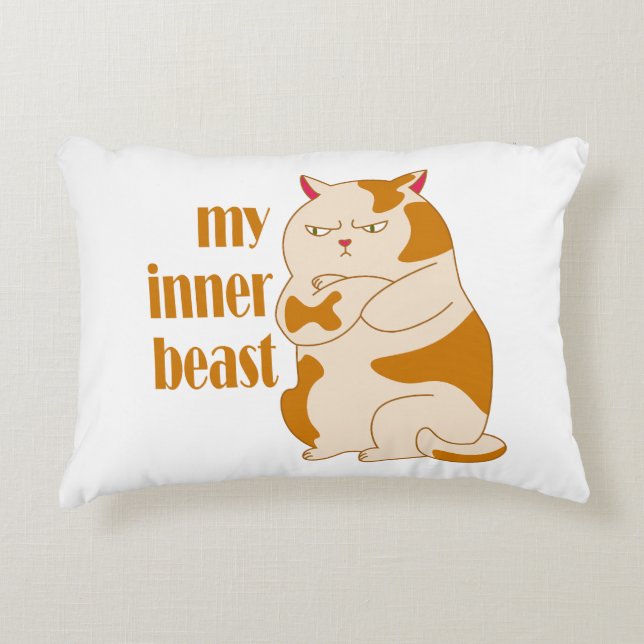 My inner beast lazy fat cat motivational quote decorative cushion (Front)