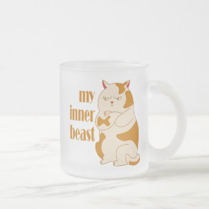 My inner beast lazy fat cat motivational quote frosted glass coffee mug