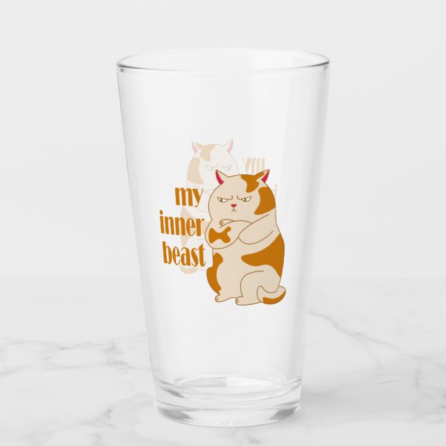 My inner beast lazy fat cat motivational quote glass (Front)
