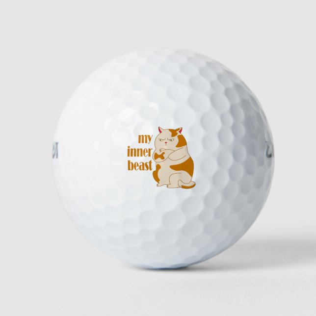 My inner beast lazy fat cat motivational quote golf balls (Front)
