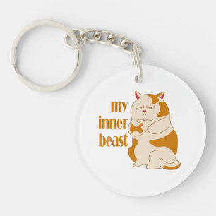 My inner beast lazy fat cat motivational quote key ring