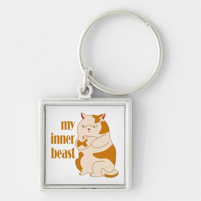 My inner beast lazy fat cat motivational quote key ring (Front)
