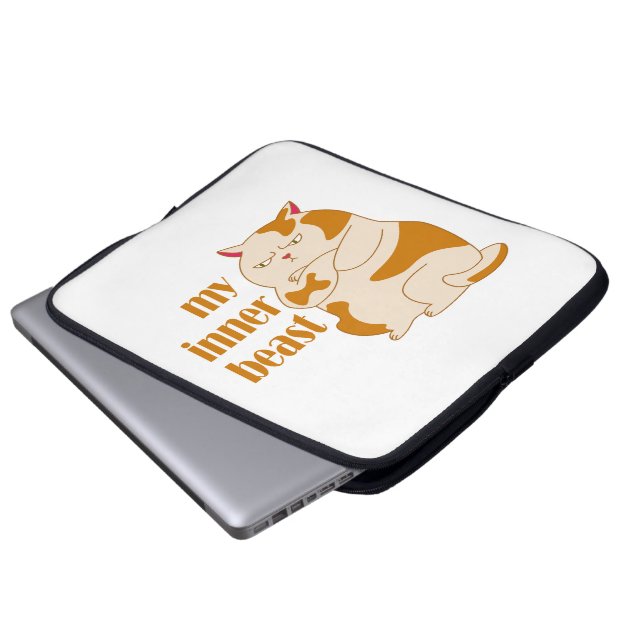 My inner beast lazy fat cat motivational quote laptop sleeve (Front Bottom)