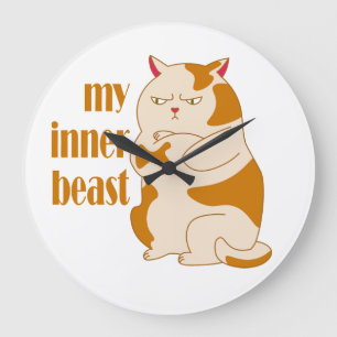 My inner beast lazy fat cat motivational quote large clock