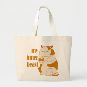 My inner beast lazy fat cat motivational quote large tote bag