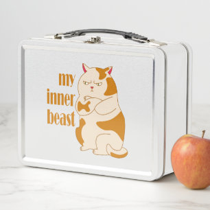 My inner beast lazy fat cat motivational quote metal lunch box