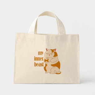My inner beast lazy fat cat motivational quote mini tote bag