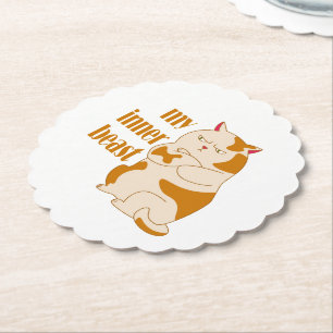 My inner beast lazy fat cat motivational quote paper coaster