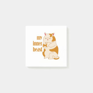 My inner beast lazy fat cat motivational quote post-it notes