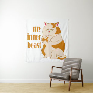 My inner beast lazy fat cat motivational quote tapestry