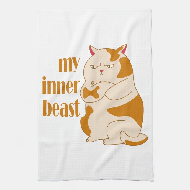 My inner beast lazy fat cat motivational quote tea towel (Vertical)