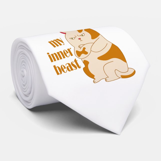 My inner beast lazy fat cat motivational quote tie (Rolled)