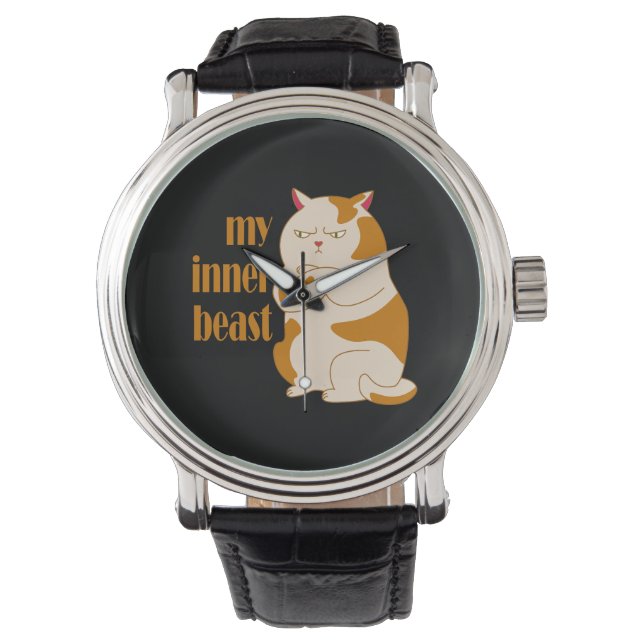 My inner beast lazy fat cat motivational quote watch (Front)