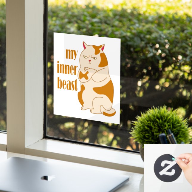 My inner beast lazy fat cat motivational quote window cling (Office)