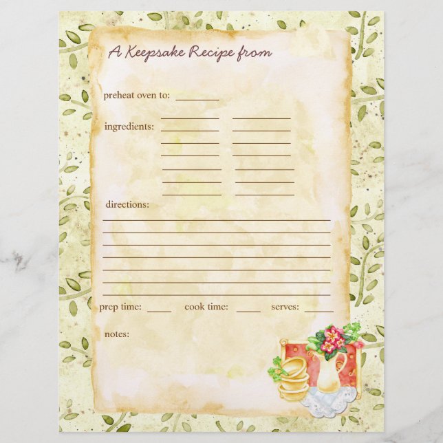 My Keepsake Recipes Pages (Front)