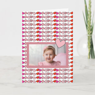 My Kid's Photo on Pink Hearts Valentine's Day Card