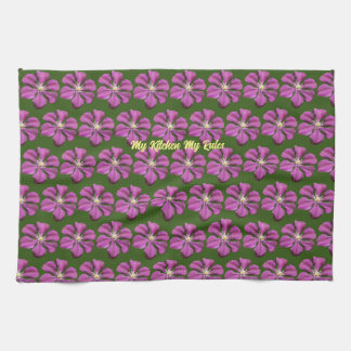  "my kitchen my Rule" elegant purpleflowers floral Tea Towel