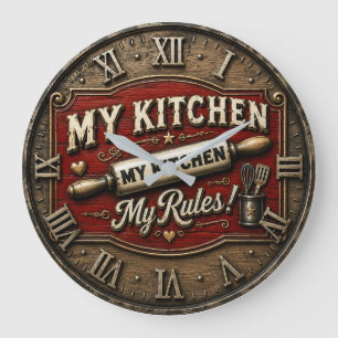 My Kitchen My Rules Rustic Farmhouse Rolling Pin Large Clock