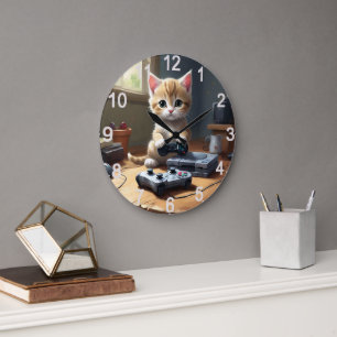 My Kitten The Expert Gamer, Large Clock