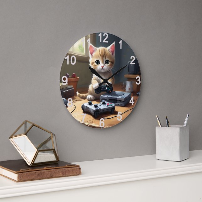 My Kitten The Expert Gamer,  Large Clock (Office)