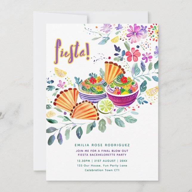 My Last Fiesta Bachelorette Party Food Theme Invitation (Front)