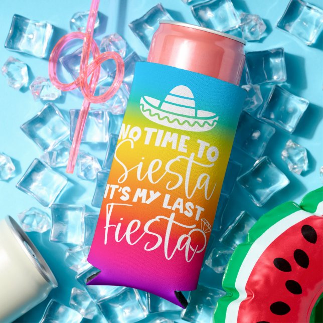 My Last Fiesta Bride Bachelorette Party Custom Seltzer Can Cooler (In Situ Summer)