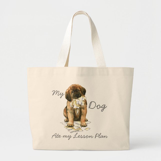 My Leonberger Ate My Lesson Plan Large Tote Bag (Front)