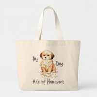 My Lhasa Apso Ate My Homework Large Tote Bag