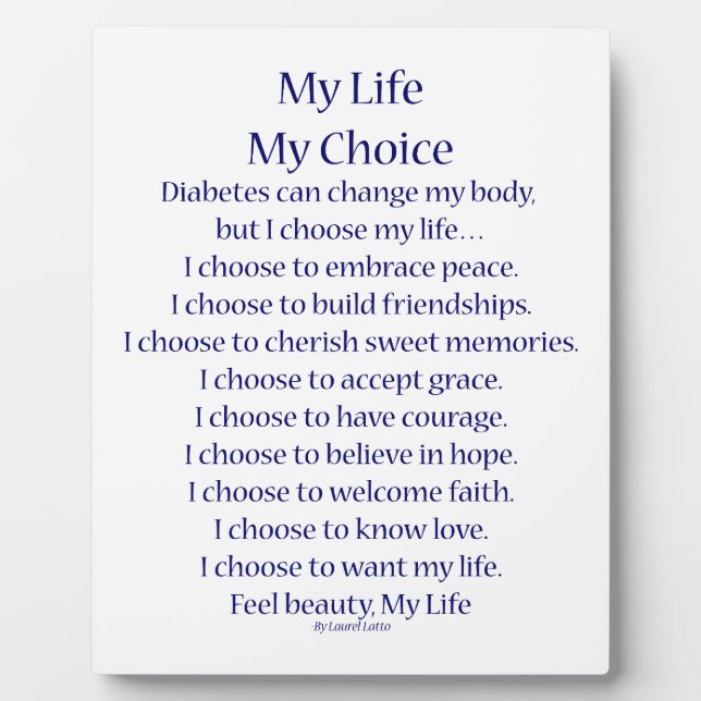 My Life Diabetes Inspirational Poem Plaque (Front)