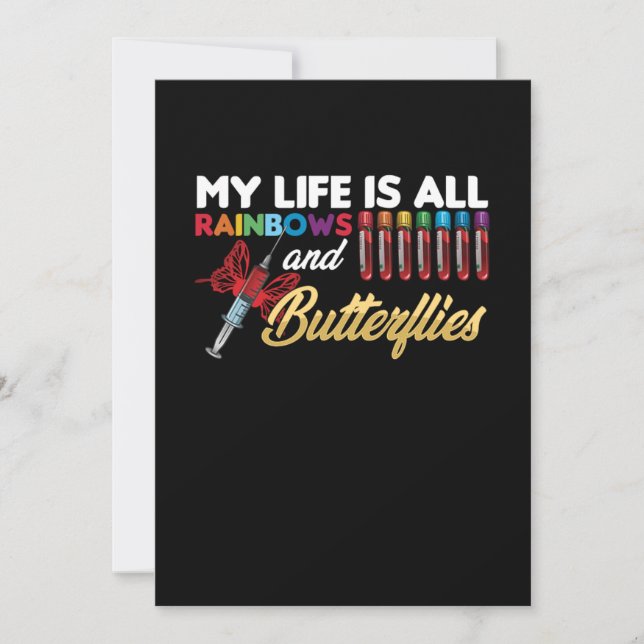 My Life Is All About Rainbow Butterfly Phlebotomy  Invitation (Front)