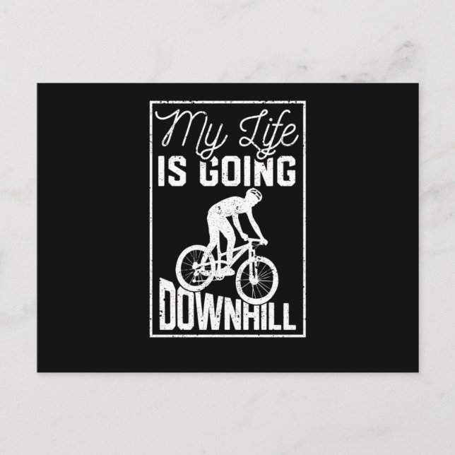 My life is going downhill biker mountain bike funn postcard (Front)