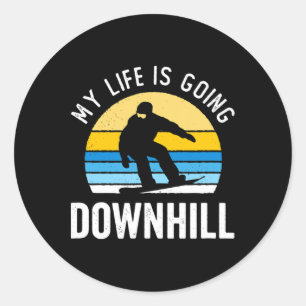 My Life Is Going Downhill Vintage Sunset Snowboard Classic Round Sticker
