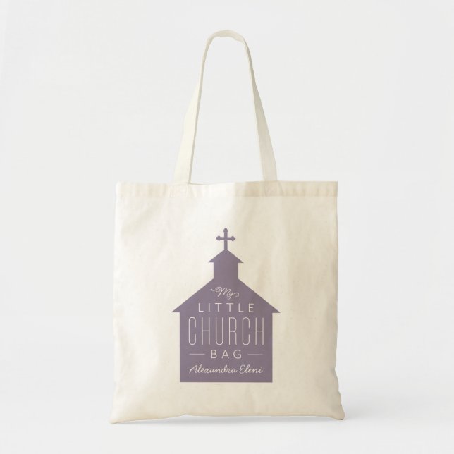 My little church bag cute purple personalised tote (Front)