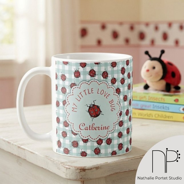 My Little Love Bug Ladybug Kids Mug (This My Little Love Bug Ladybug Kids Mug features hand-drawn insects and a custom name frame.)