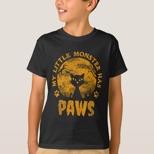 My Little Monster Has Paws Spooky Cat  T-Shirt (Front)