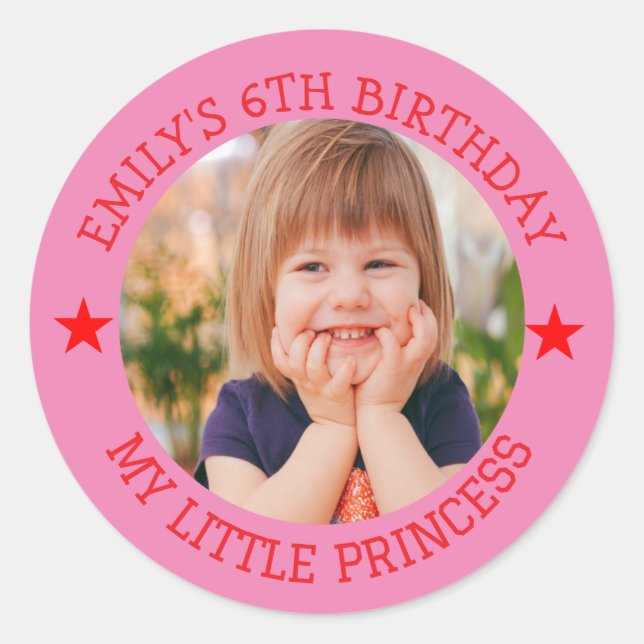 My Little Princess Happy Birthday Photo Name  Classic Round Sticker (Front)