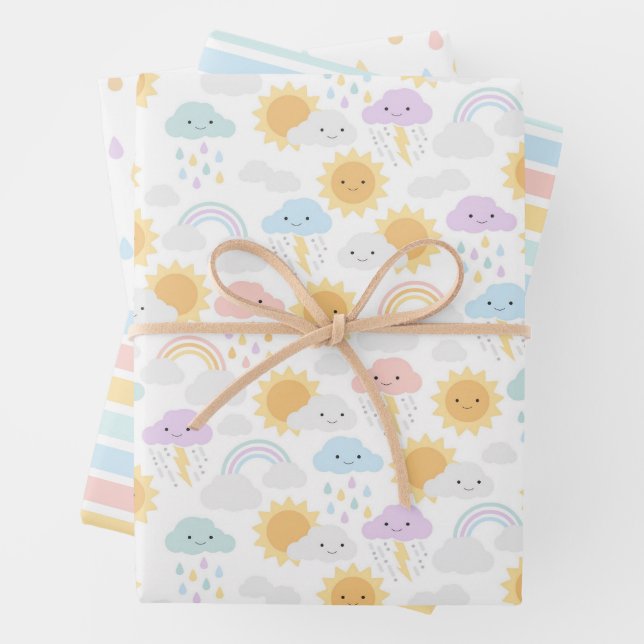 My Little Sunshine Rainbows & Clouds Party Wrap Wrapping Paper Sheet (In situ)