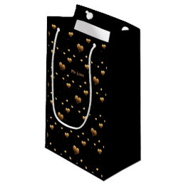 My Love Elegant Gold Hearts on Black Small Gift Bag