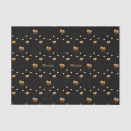 My Love Elegant Gold Hearts on Black Tissue Paper